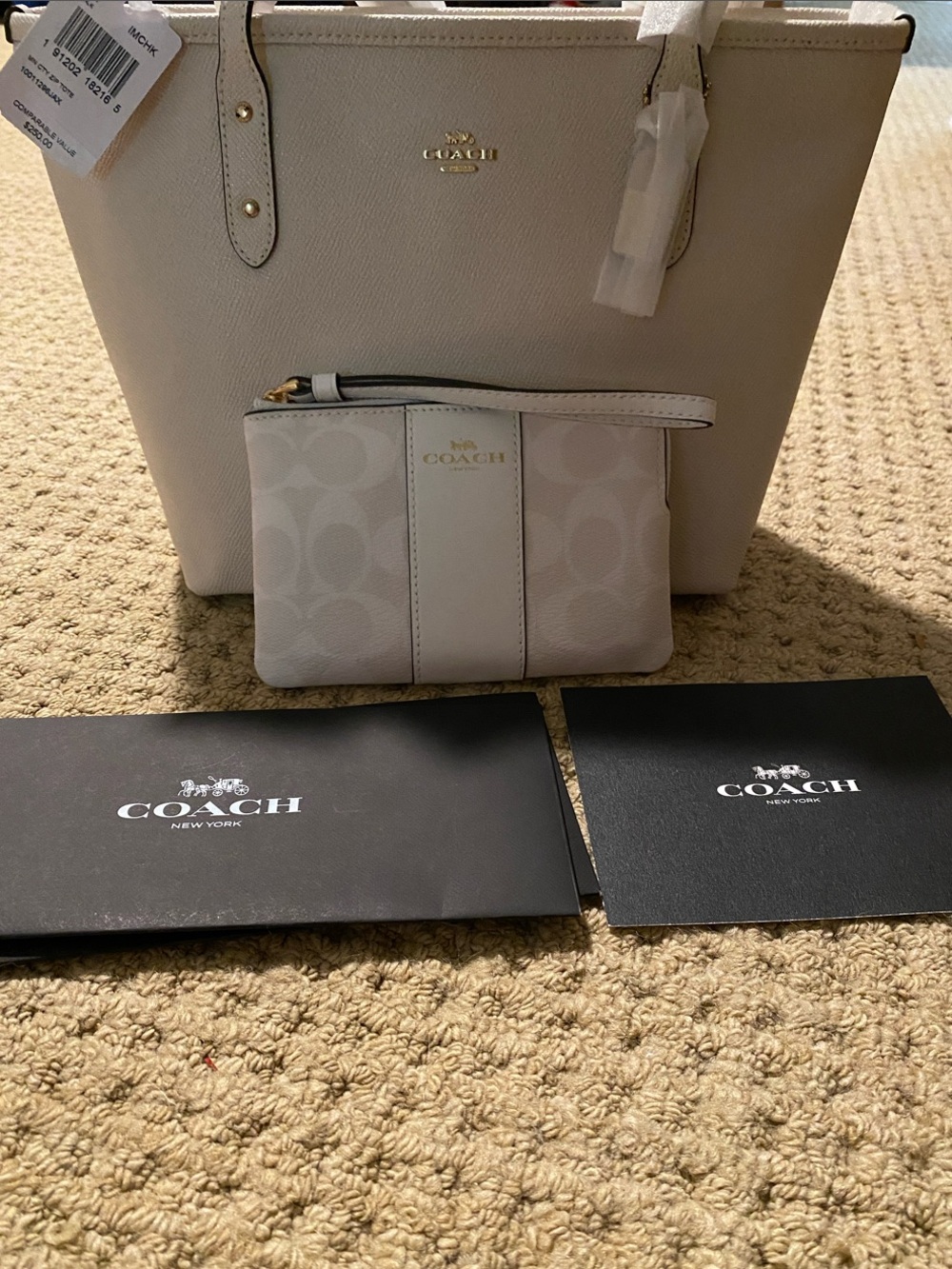 Coach Chalk Pebble Small Leather Tote with Signature Wristlet BNWT